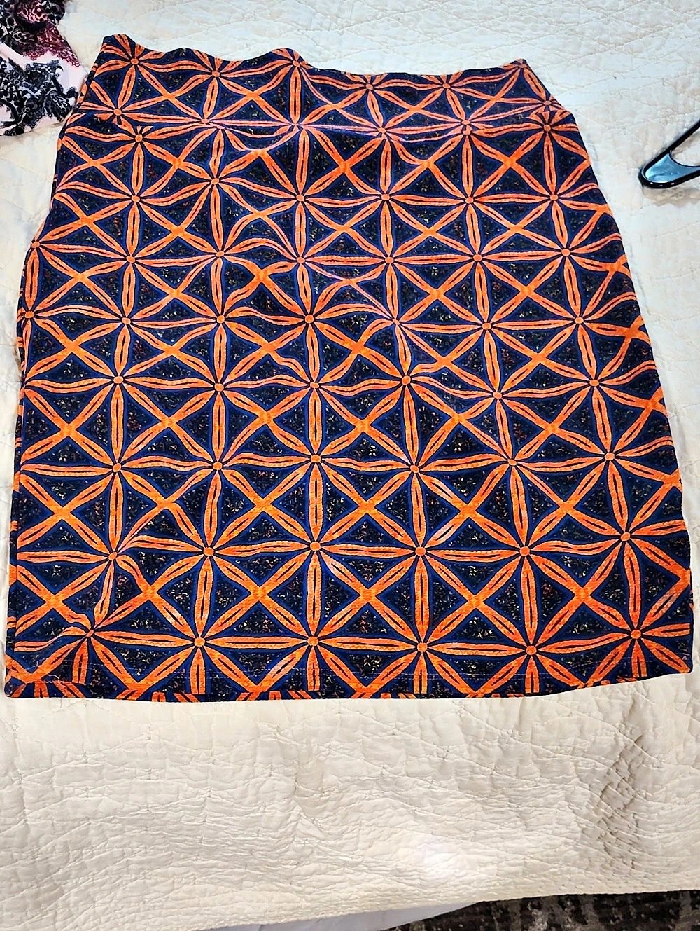 LuLaRoe Jill Skirt Jill Geometric Pleated Midi Skirt Blue & Orange XL